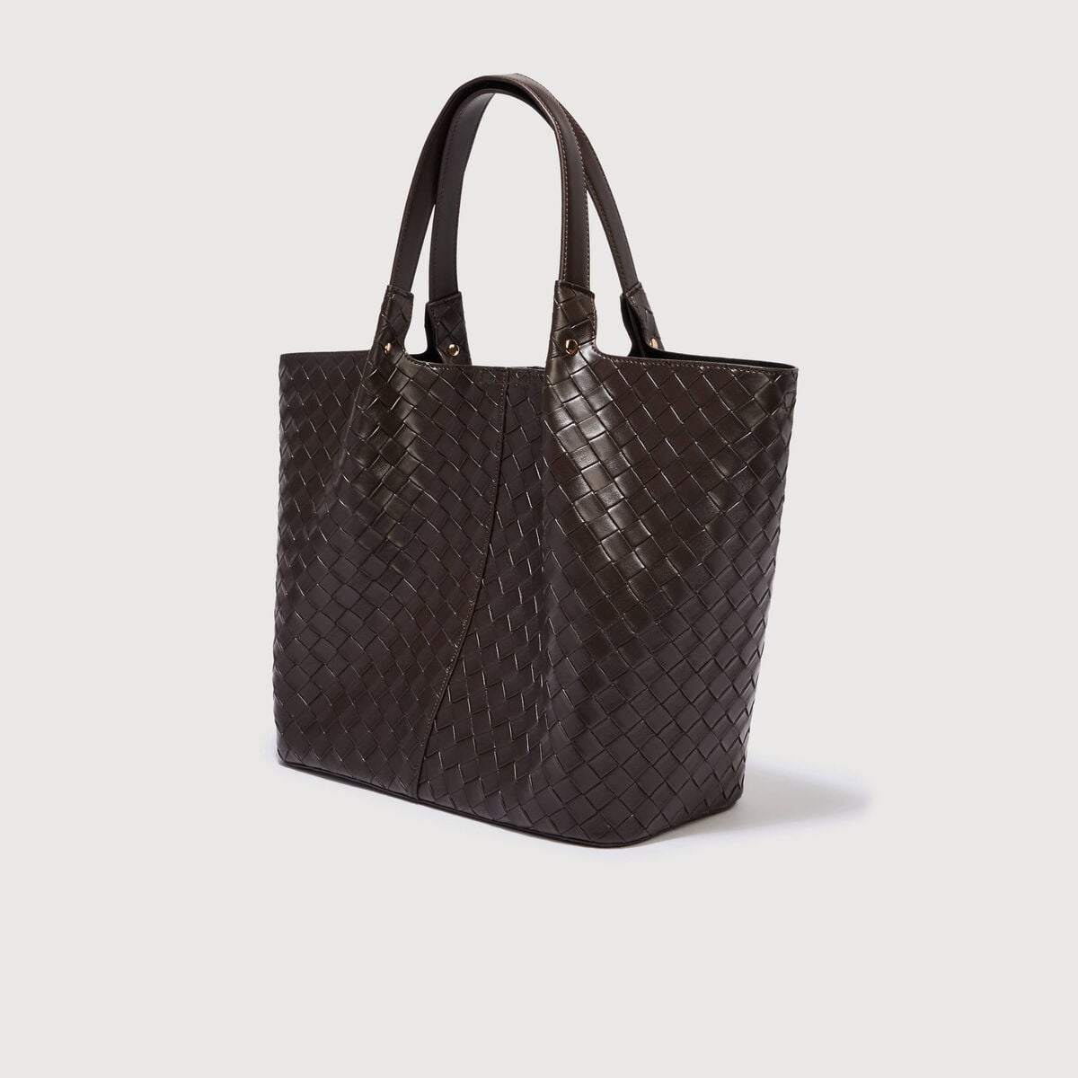 Ensemble cabas tress&eacute; 2 en 1 marron fonc&eacute; femme