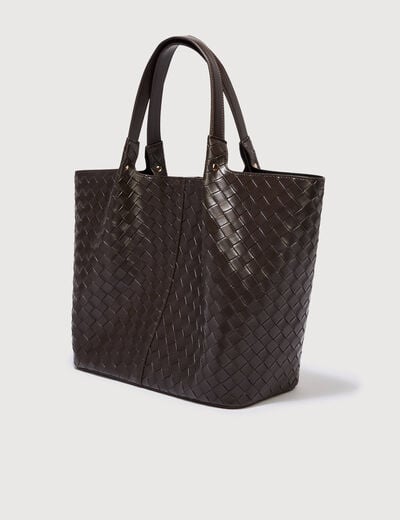 Ensemble cabas tress&eacute; 2 en 1 marron fonc&eacute; femme