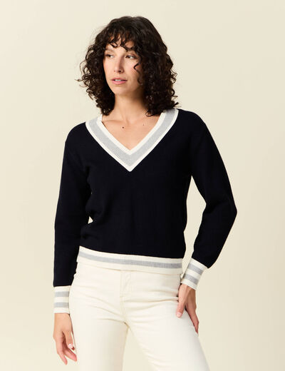 Pull manches longues bleu marine femme