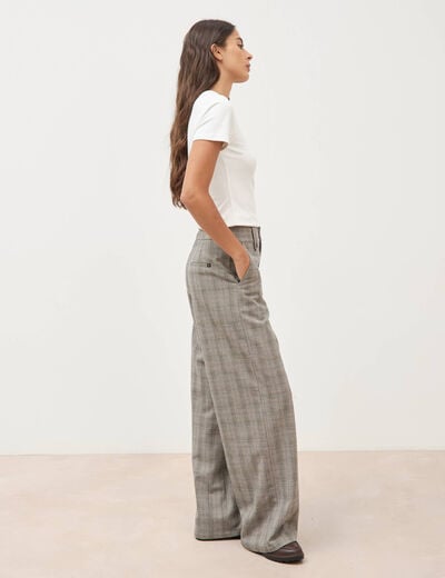 Pantalon large taille haute fluide noir femme