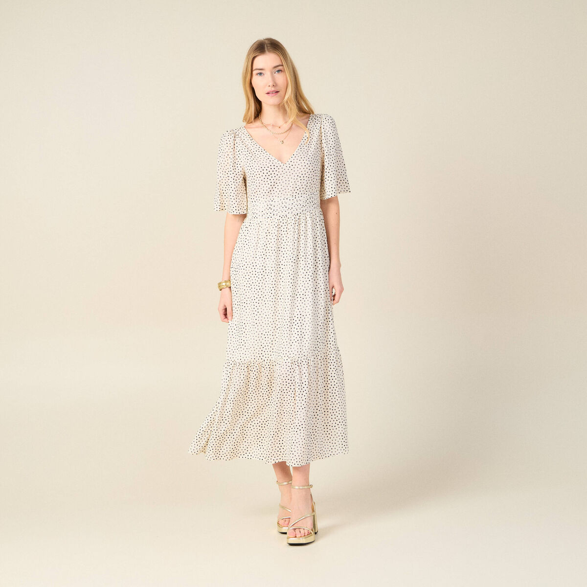 Robe longue évasée fluide blanc femme