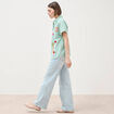 Chemise ample en coton &agrave; broderie vert femme