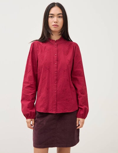Chemise ample en coton manches longues bordeaux femme