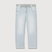 Jeans boyfriend ceintur&eacute; denim bleach femme
