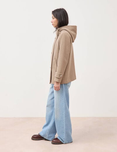 Caban oversize court &agrave; capuche beige femme
