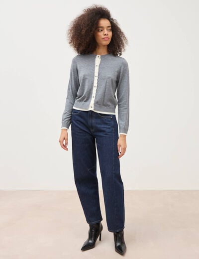 Gilet droit manches longues col rond gris femme