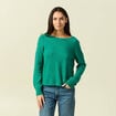 Pull col bateau manches longues vert femme