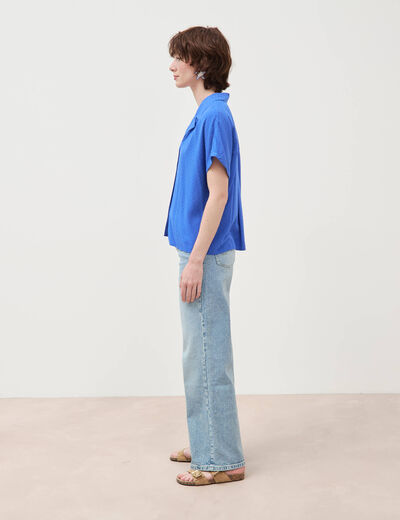 Chemise manches courtes bleu electrique femme