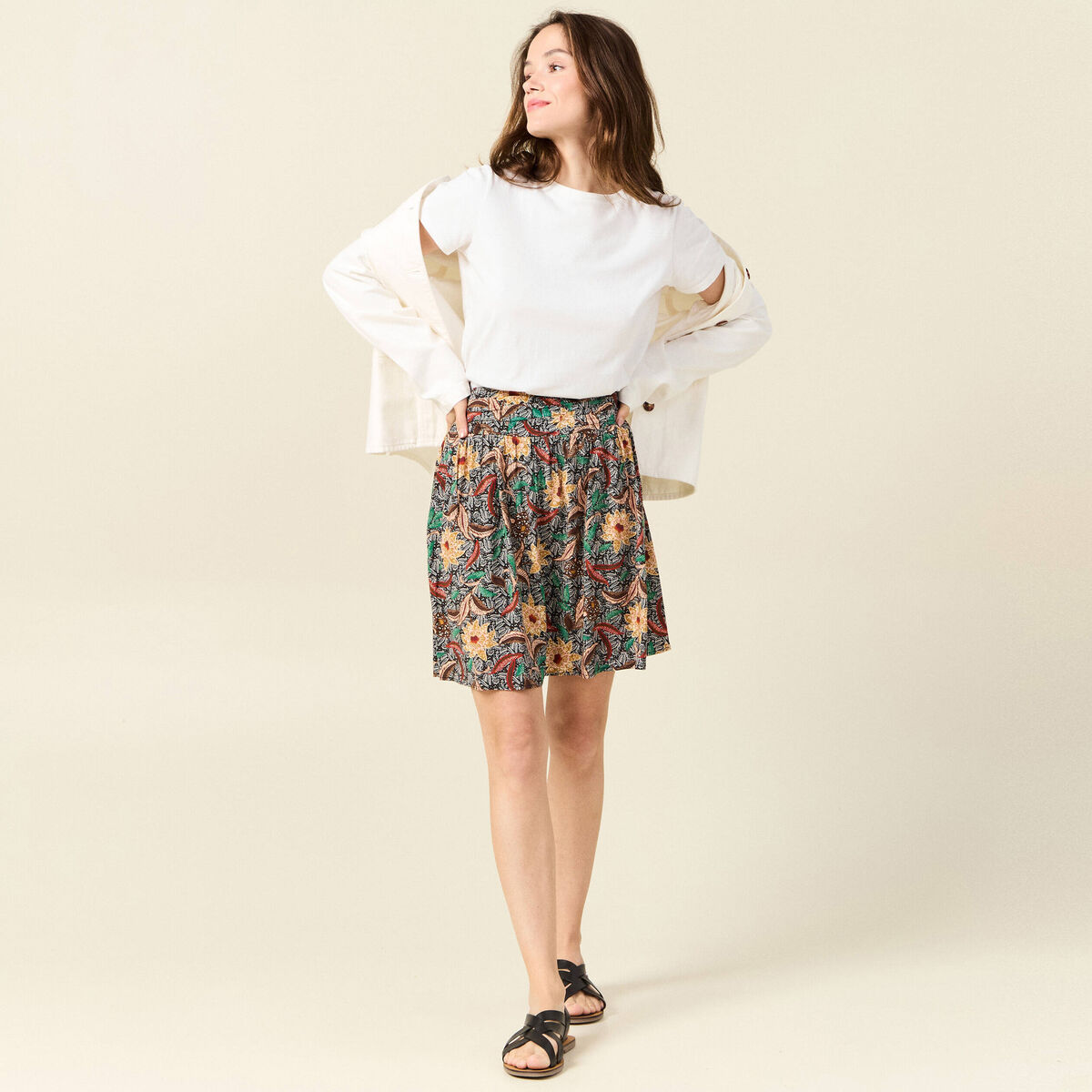 Jupe droite taille élastiquée noir femme