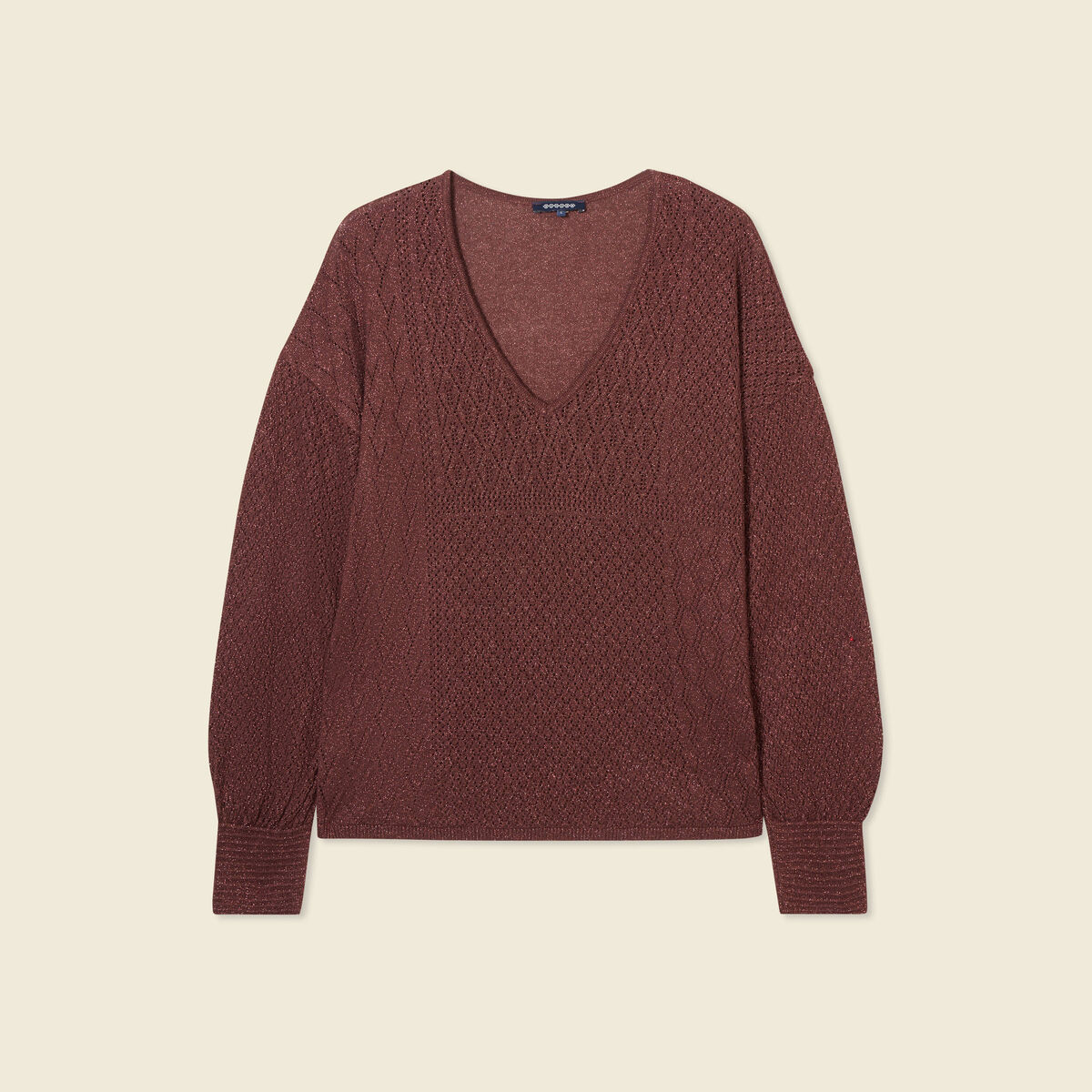 Pull manches longues ajouré bordeaux femme