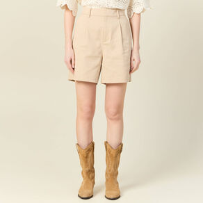 Bermuda droit taille haute beige femme