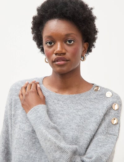 Pull droit col rond manches longues gris femme