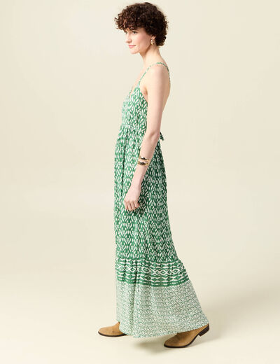 Robe longue évasée fluide vert femme