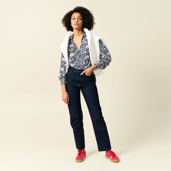 Chemise manches longues fluide bleu marine femme