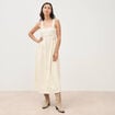 Robe en coton &agrave; bretelles col carr&eacute; ivoire femme