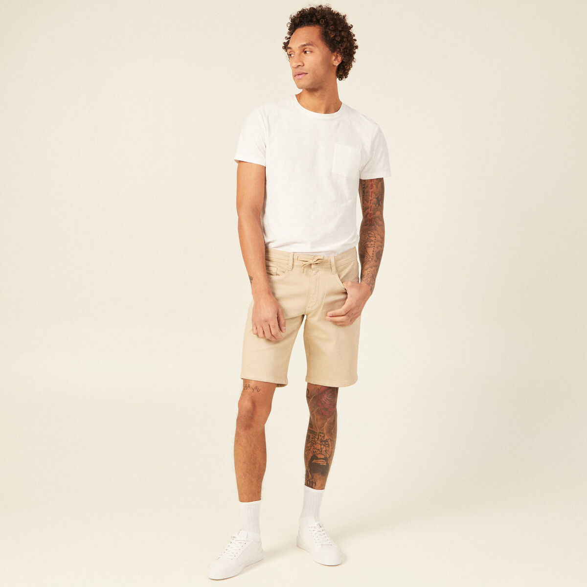 Bermuda droit 5 poches beige homme