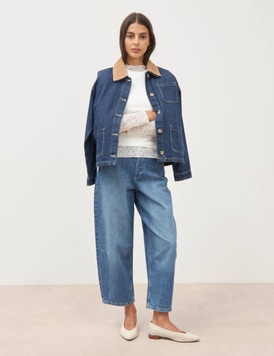 Jeans barrel 7/8&egrave;me taille standard denim used femme