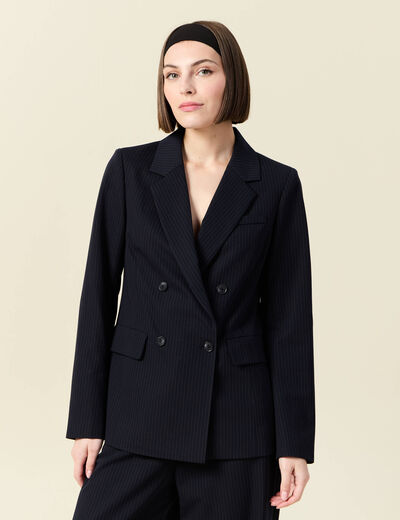 Blazer manches longues col tailleur bleu marine femme