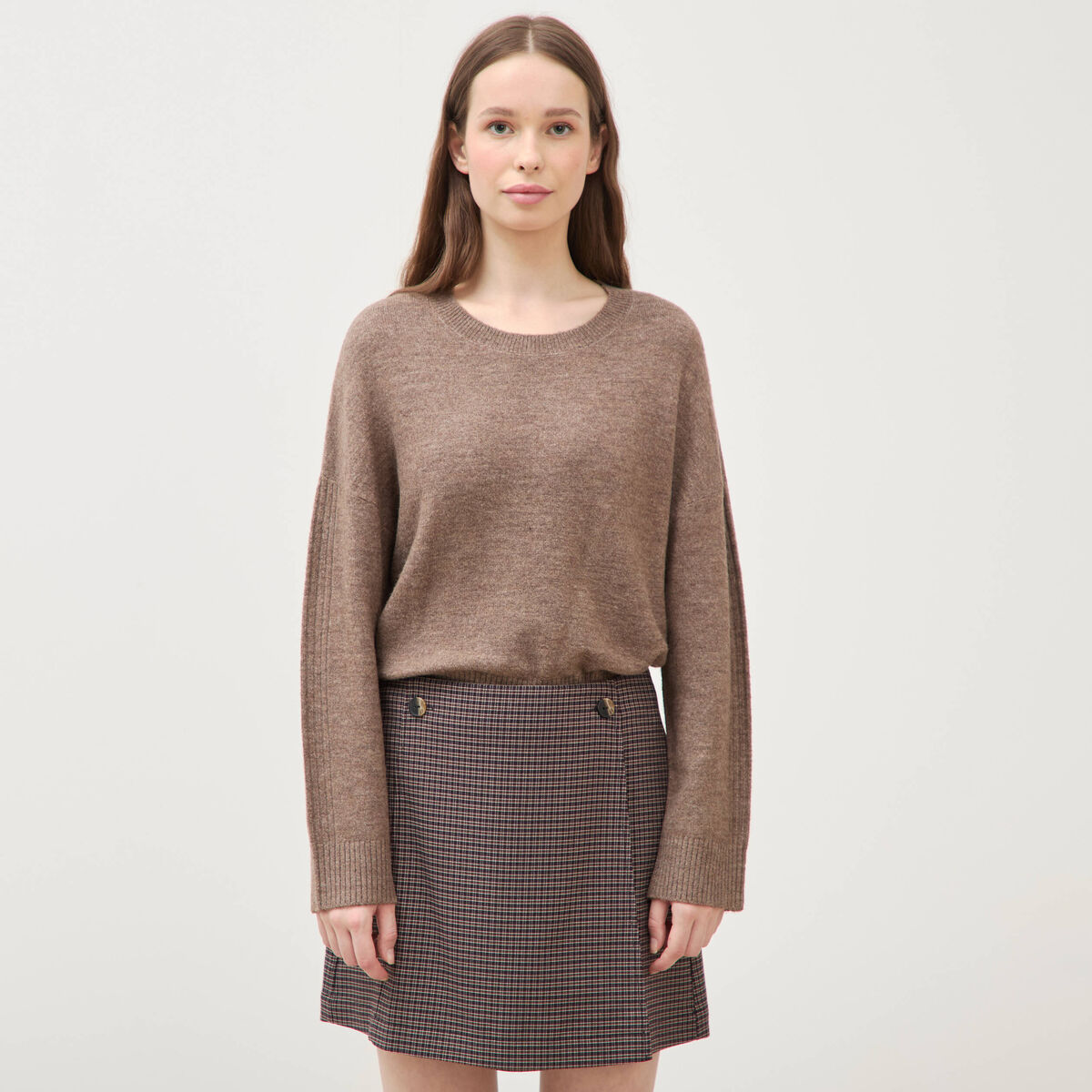 Mini-jupe droite courte marron femme