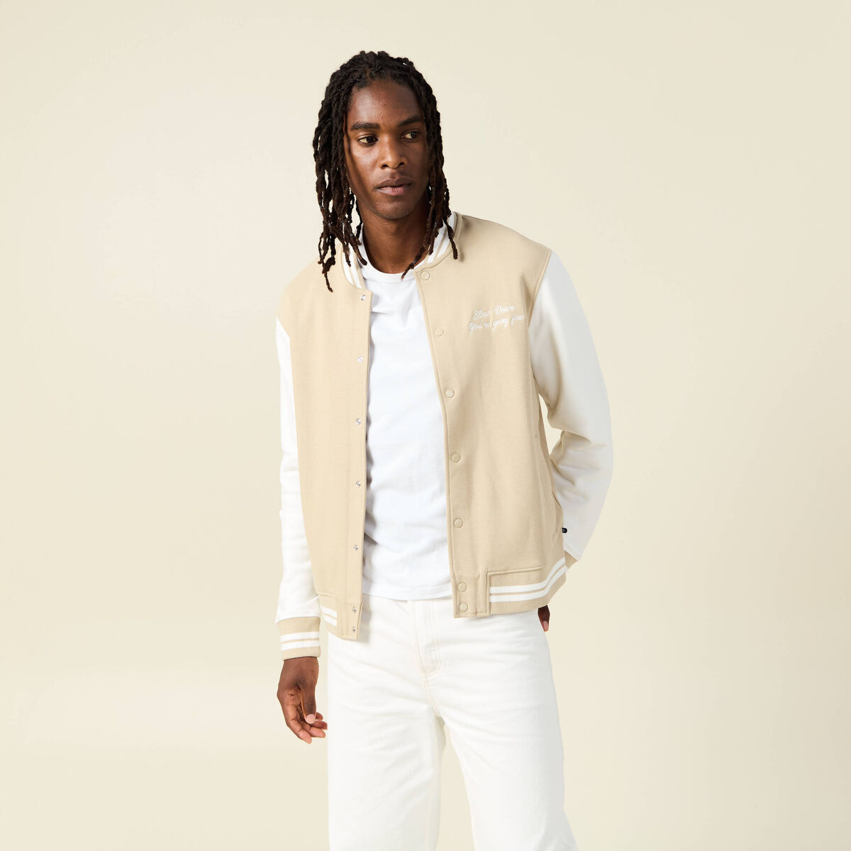 Veste sweat oversize manches longues beige homme