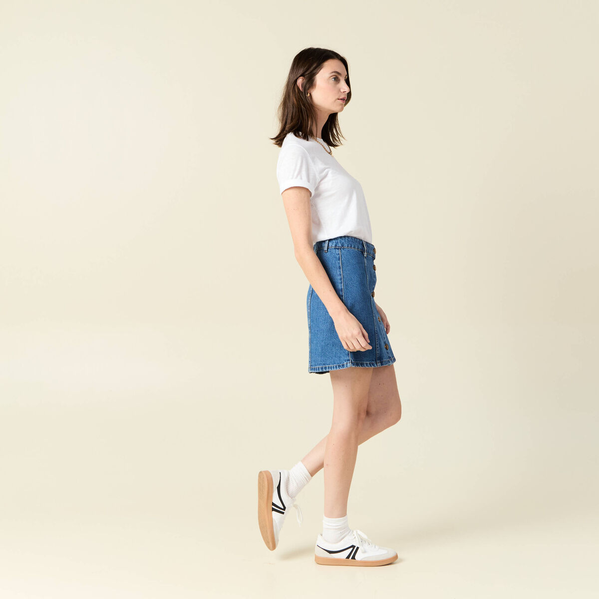 Jupe trapèze en jean denim stone femme