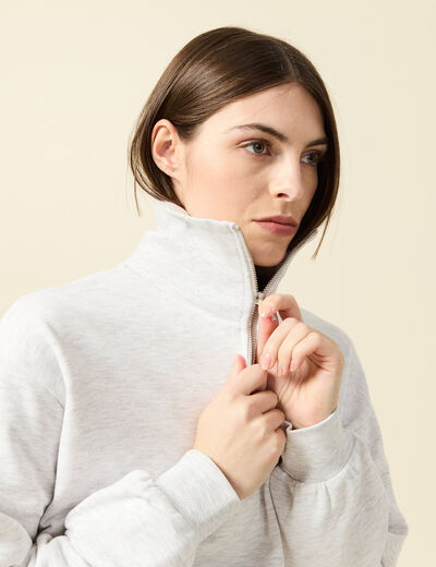 Sweat manches longues col camionneur gris femme