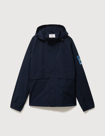 Blouson droit &agrave; capuche doubl&eacute; bleu marine homme
