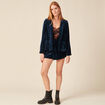 Tailleur droit court manches longues bleu canard femme