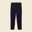 Pantalon carotte ceintur&eacute; bleu marine femme
