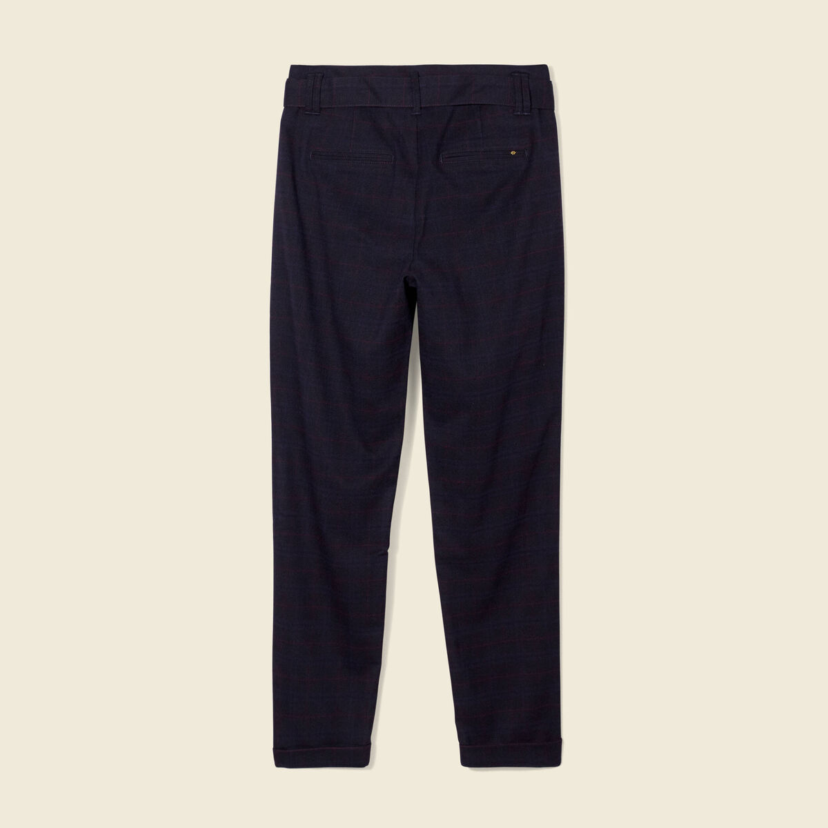 Pantalon carotte ceintur&eacute; bleu marine femme
