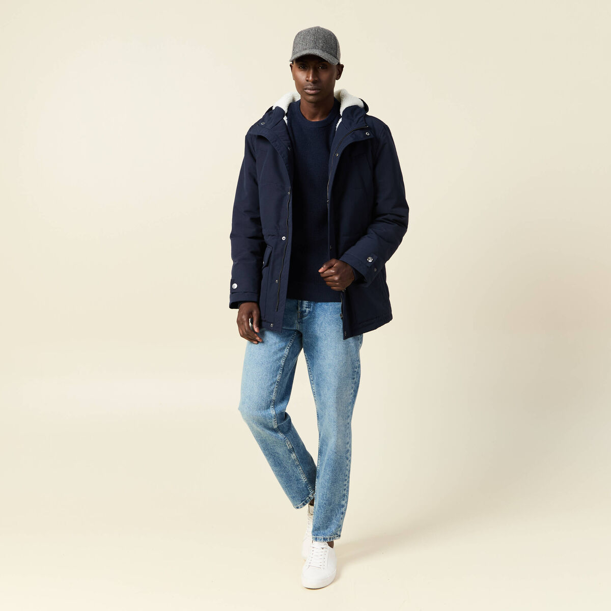 Parka &agrave; capuche bleu marine homme