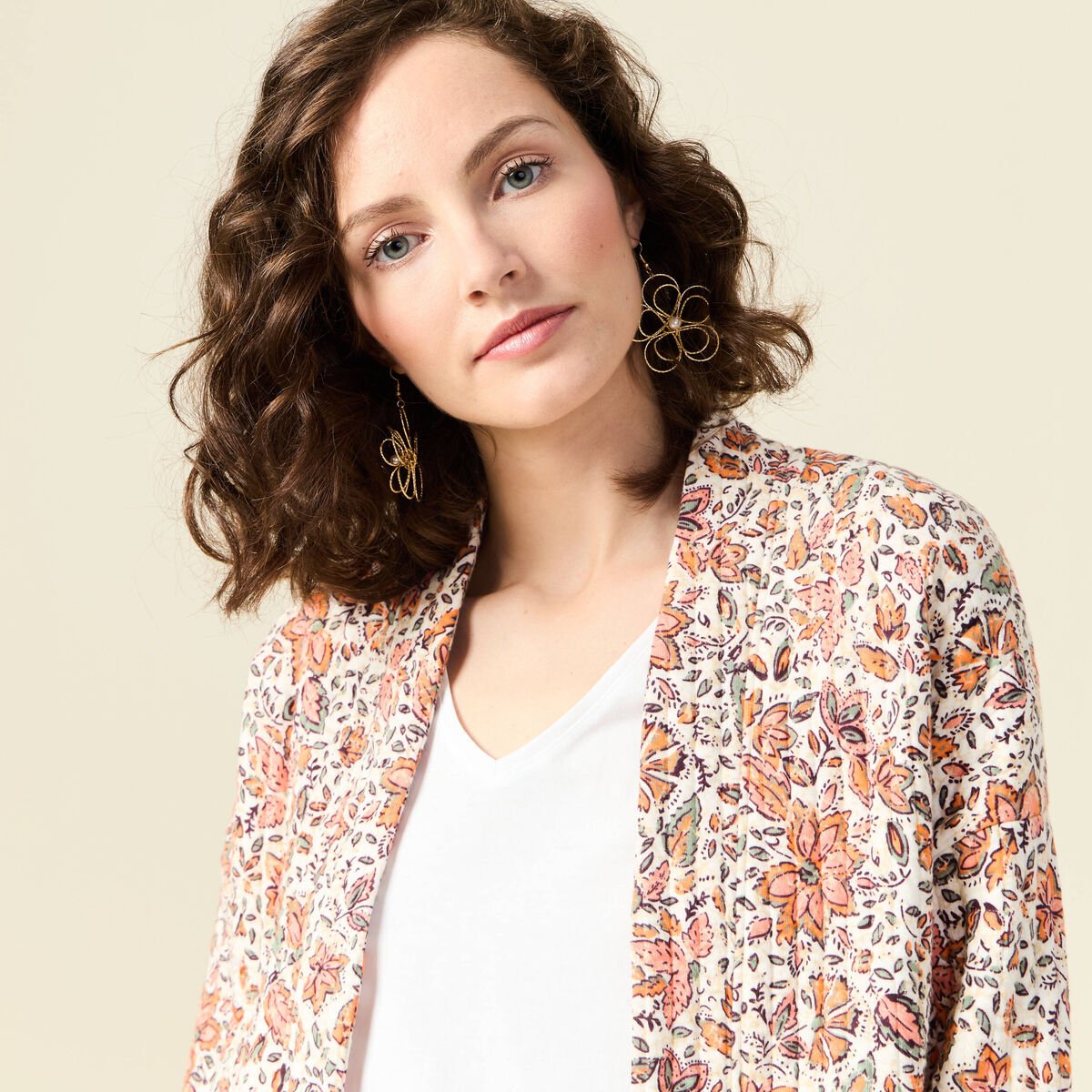 Gilet imprimé manches longues blanc femme