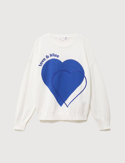 Pull oversize col rond manches longues ecru femme