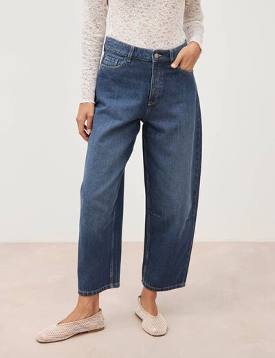 Jeans barrel 7/8&egrave;me taille standard denim brut clean femme