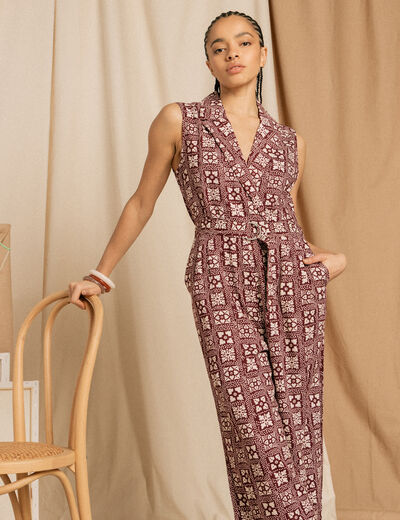Combinaison salopette sans manches bordeaux femme