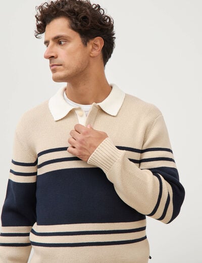 Pull manches longues en coton beige homme