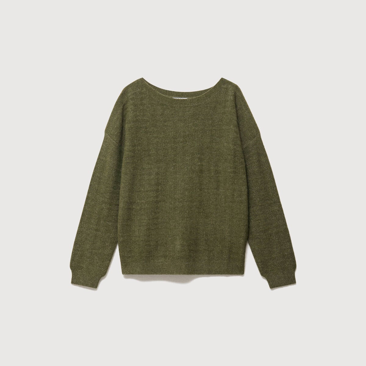 Pull manches longues col bateau vert kaki femme