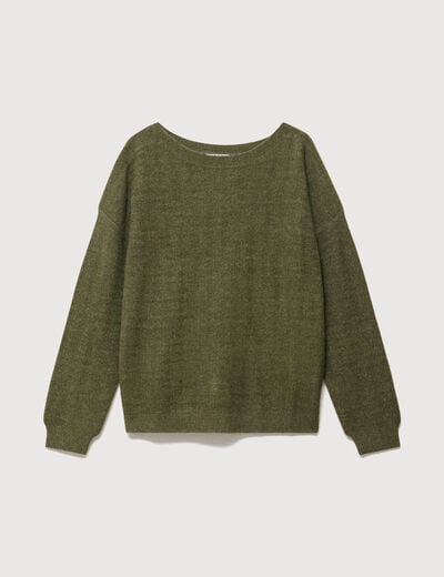 Pull manches longues col bateau vert kaki femme
