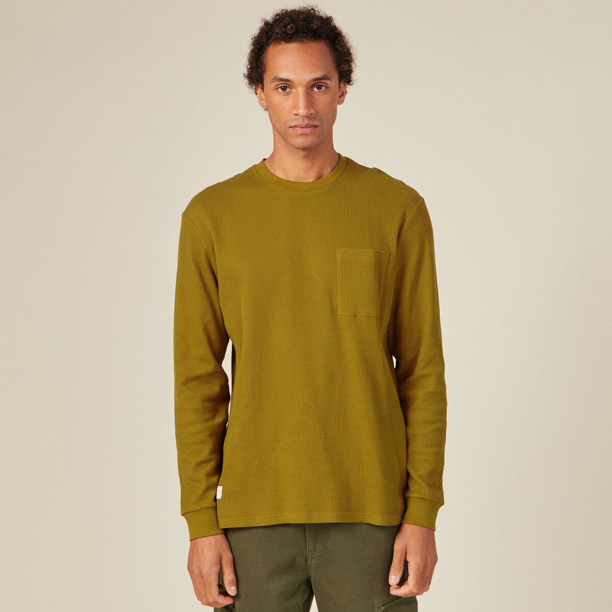 T-shirt manches longues vert olive homme