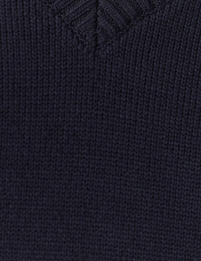 Pull fin col v manches longues bleu marine homme