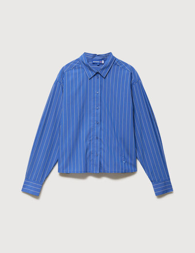 Chemise droite manches longues ray&eacute;e bleu femme