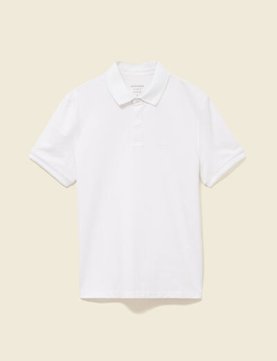 Polo cintr&eacute; manches courtes col polo blanc homme