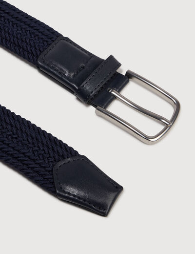 Ceinture fine tress&eacute;e bleu marine homme