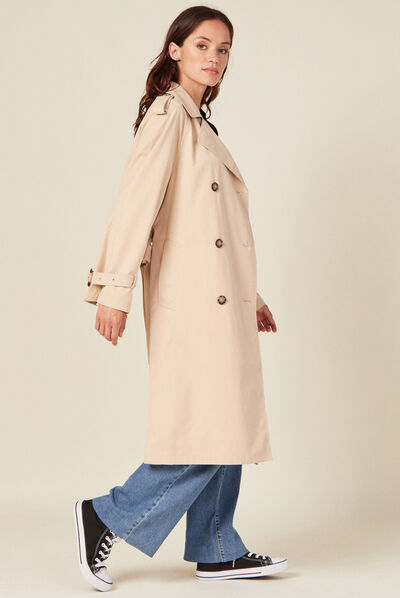 Trench droit long déperlant beige femme