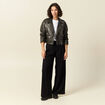 Pantalon large taille haute fluide noir femme