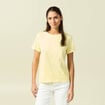 T-shirt cintr&eacute; col rond manches courtes jaune pastel femme