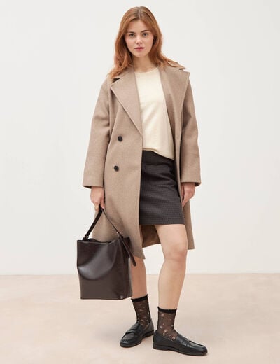 Pull droit col rond manches longues creme femme