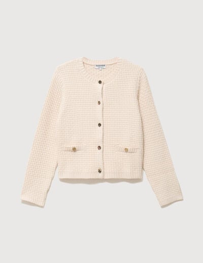 Gilet droit court manches longues ivoire femme