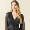 Robe longue fils métallisés noir femme