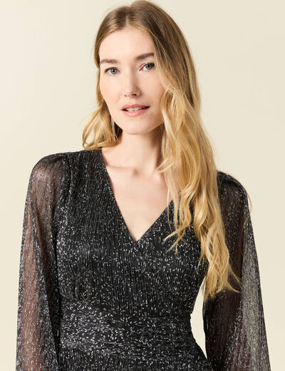 Robe longue fils métallisés noir femme